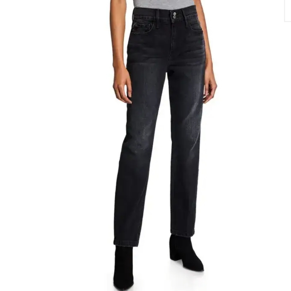 FRAME "Sylvie" High Waist Straight jeans in black and gray wash fray hem Size 27
